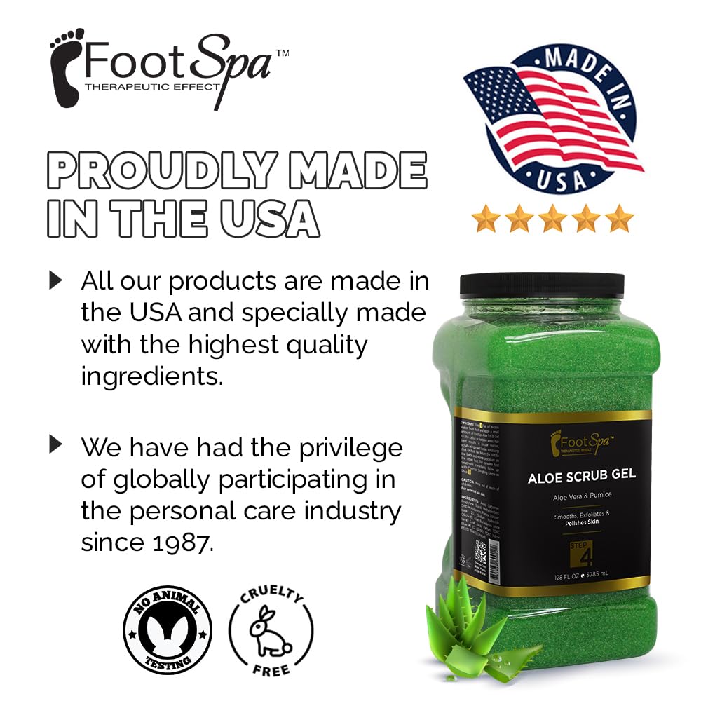 FOOT SPA - Gel exfoliante, 128 oz - Exfoliante para manicura, pedicura y cuerpo con aloe vera y ácido salicílico - Ilumina, pule, suaviza e hidrata la piel - A granel, recarga de galón