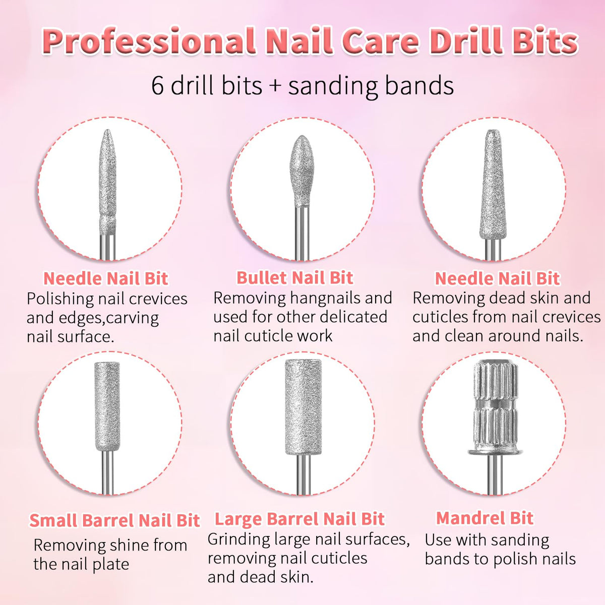 6 Pcs Nail Drill Bits Set