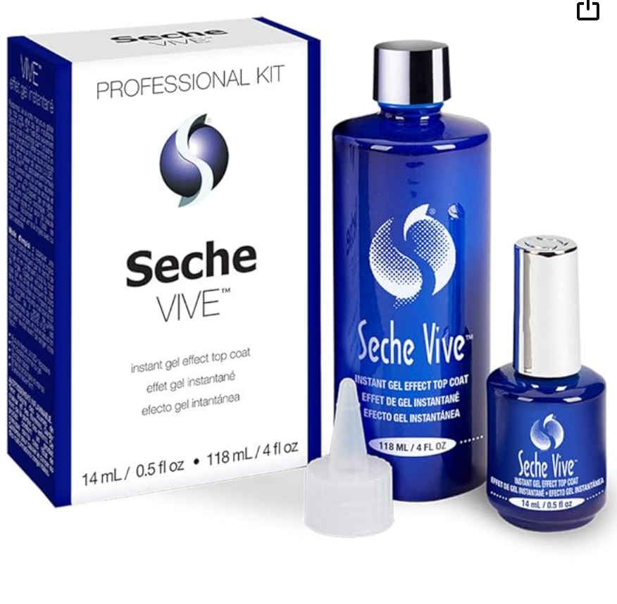 Seche Vive Professional Kit, Instant Gel Effect Top Coat for Nail Polish, 4 oz & 0.5 oz Refill
