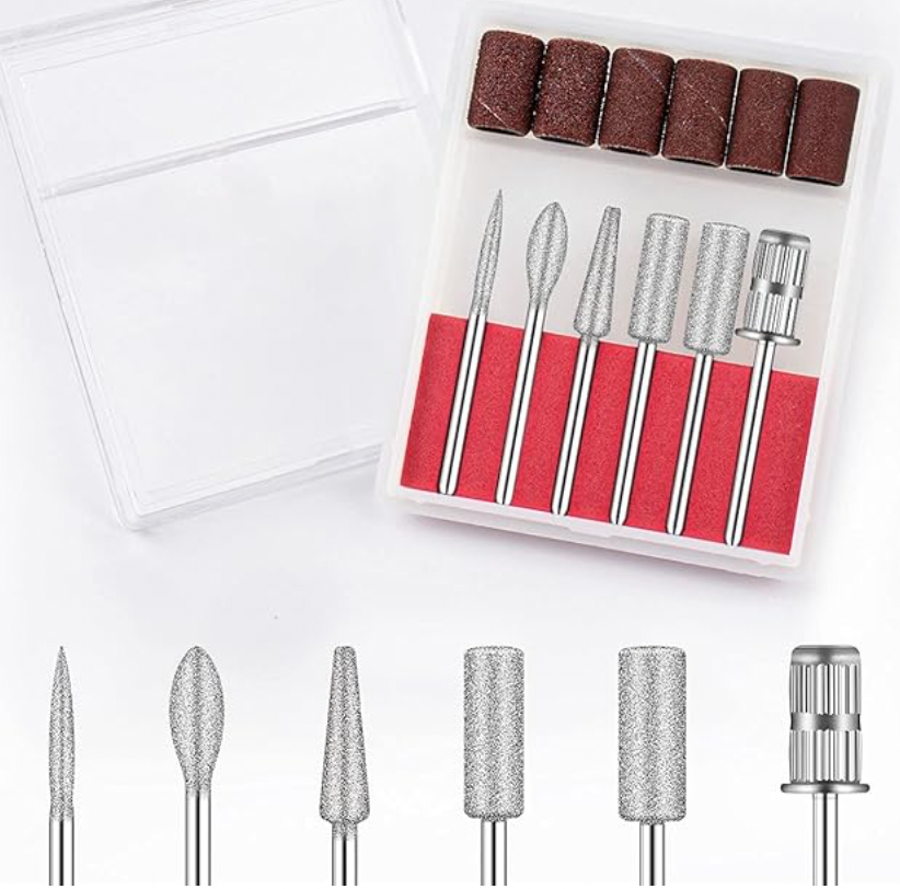 Rolybag - Juego de brocas profesionales para uñas, incluye 6 limas de 3/32 pulgadas y 6 bandas de lijado para el cuidado de las uñas, manicura de gel y salón en casa (12 unidades)