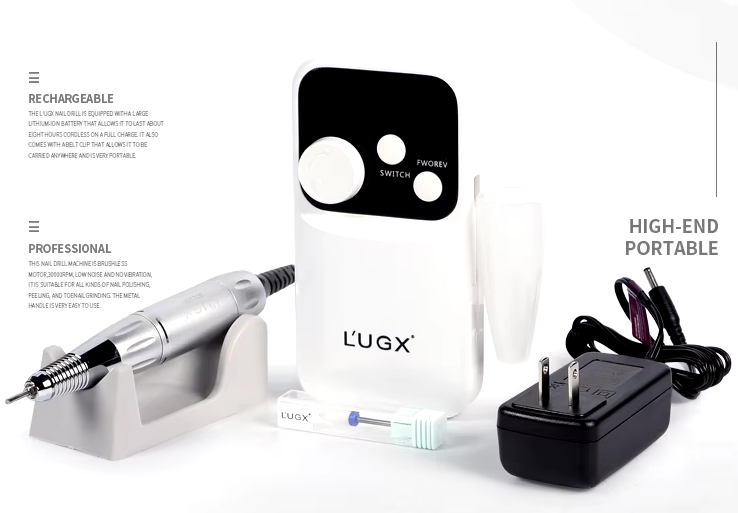 Taladro de uñas portátil recargable eléctrico inalámbrico de acrílico de 35000 rpm LUGX