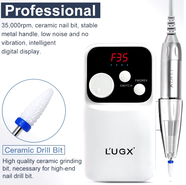 Taladro de uñas portátil recargable eléctrico inalámbrico de acrílico de 35000 rpm LUGX
