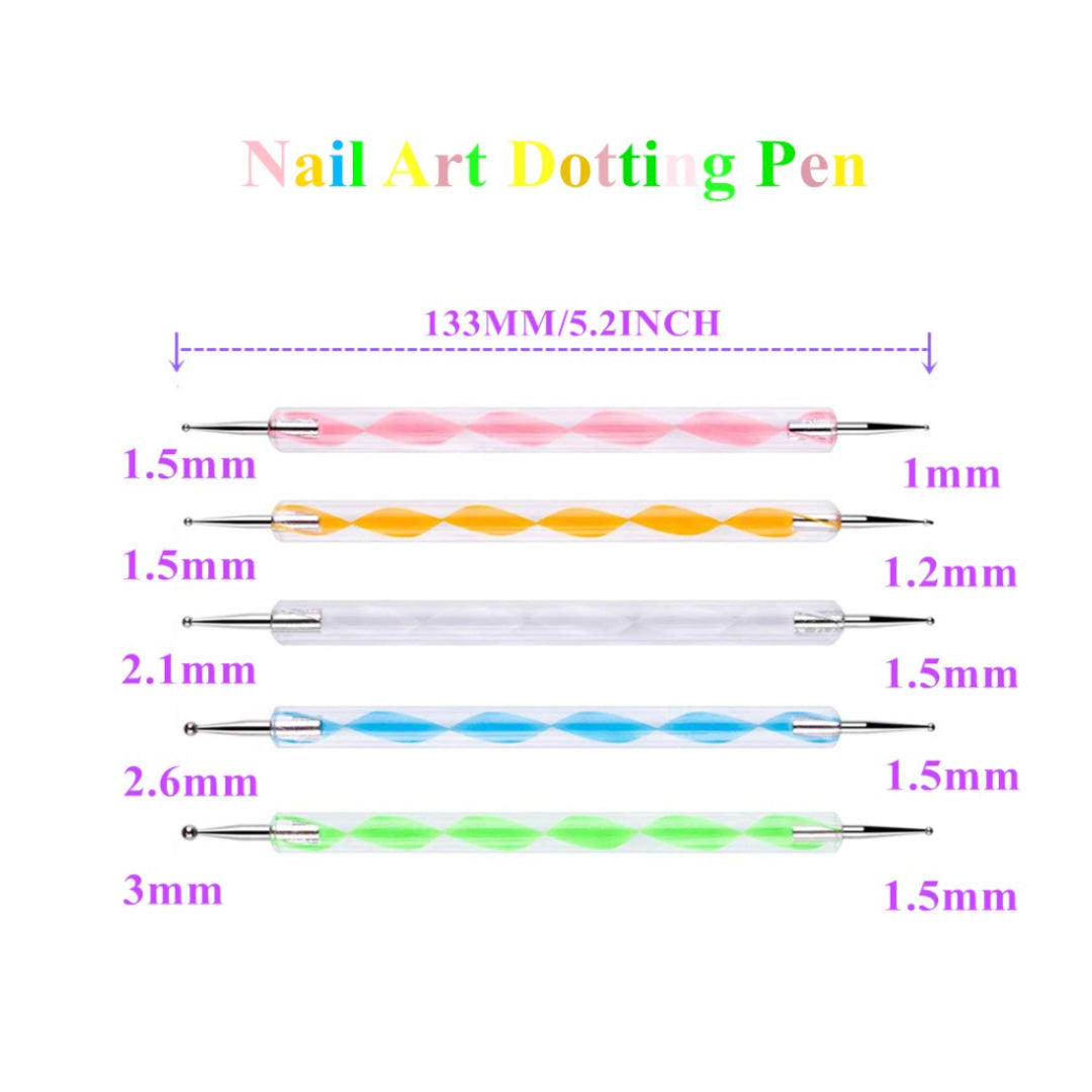 5pcs Way Dotting Pen Tool Nail Art Tip, Multicolor