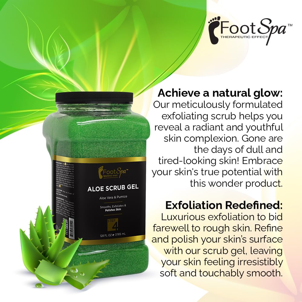 FOOT SPA - Gel exfoliante, 128 oz - Exfoliante para manicura, pedicura y cuerpo con aloe vera y ácido salicílico - Ilumina, pule, suaviza e hidrata la piel - A granel, recarga de galón 