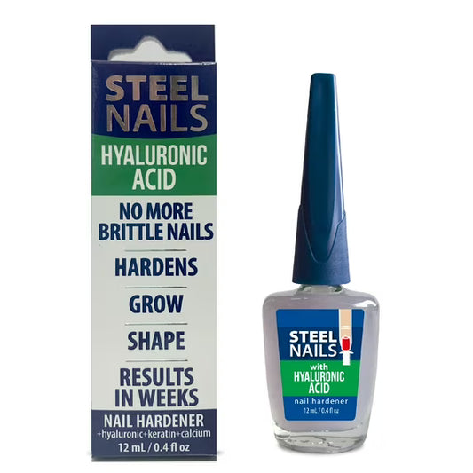 Steel Nails Hardener with Hyaluronic Acid 0.4oz Base Coat, No More Brittle Nails, Grow in Weeks