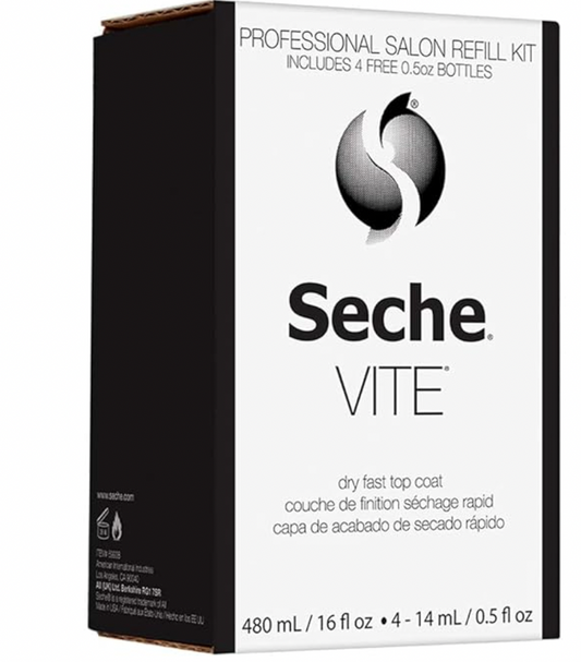 Seche Vite Dry Fast Top Coat 16oz Refill Kit, 16 oz Refill & 4 x 0.50 oz