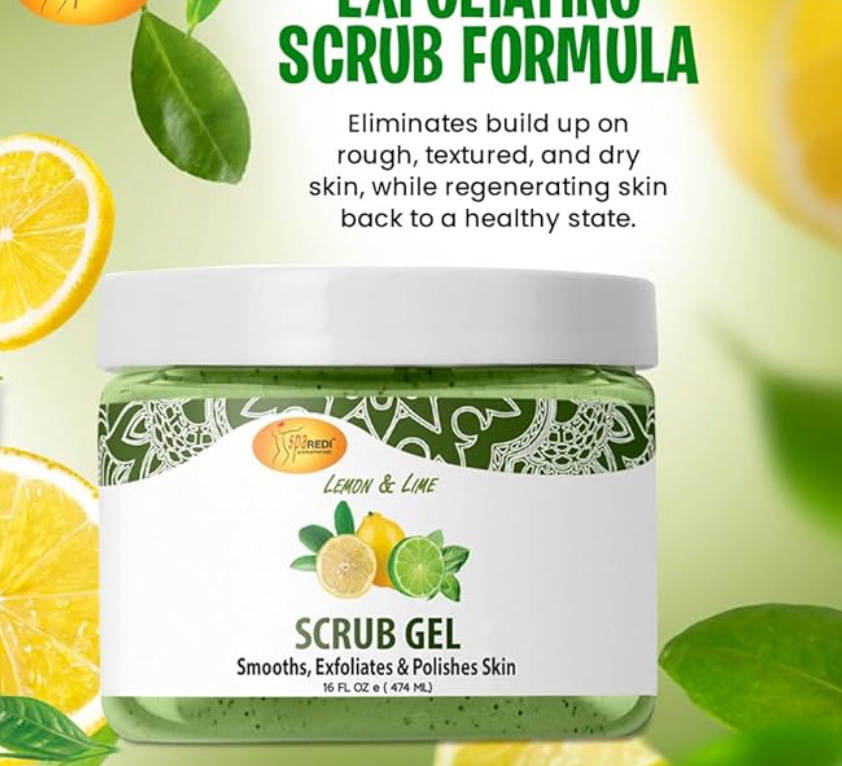 SPA REDI – Lemon & Lime Pumice Scrub Gel, Exfoliating, Hydrating & Nourishing, Infused with Hyaluronic Acid, Amino Acids,