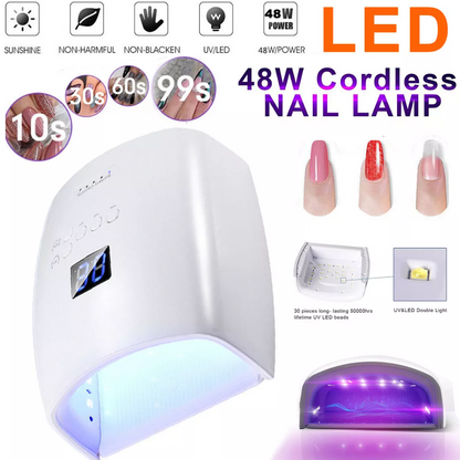 White 48W Cordless Wireless Rechargeable LED/UV Nail Lamp Gel Polish Nail Dryer