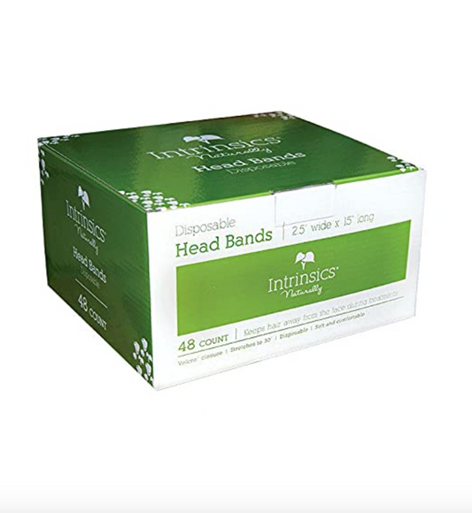 Intrinsics Disposable Spa Headbands (48 Count) – 2.5” x 15” Cotton Facial Headband with Velcro Closure, Stretchable to 30”, Esthetician Essentials for Beauty Treatments, Makeup, and Salon Use