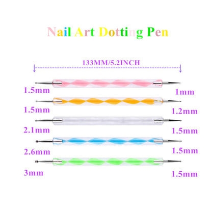 5pcs Way Dotting Pen Tool Nail Art Tip, Multicolor
